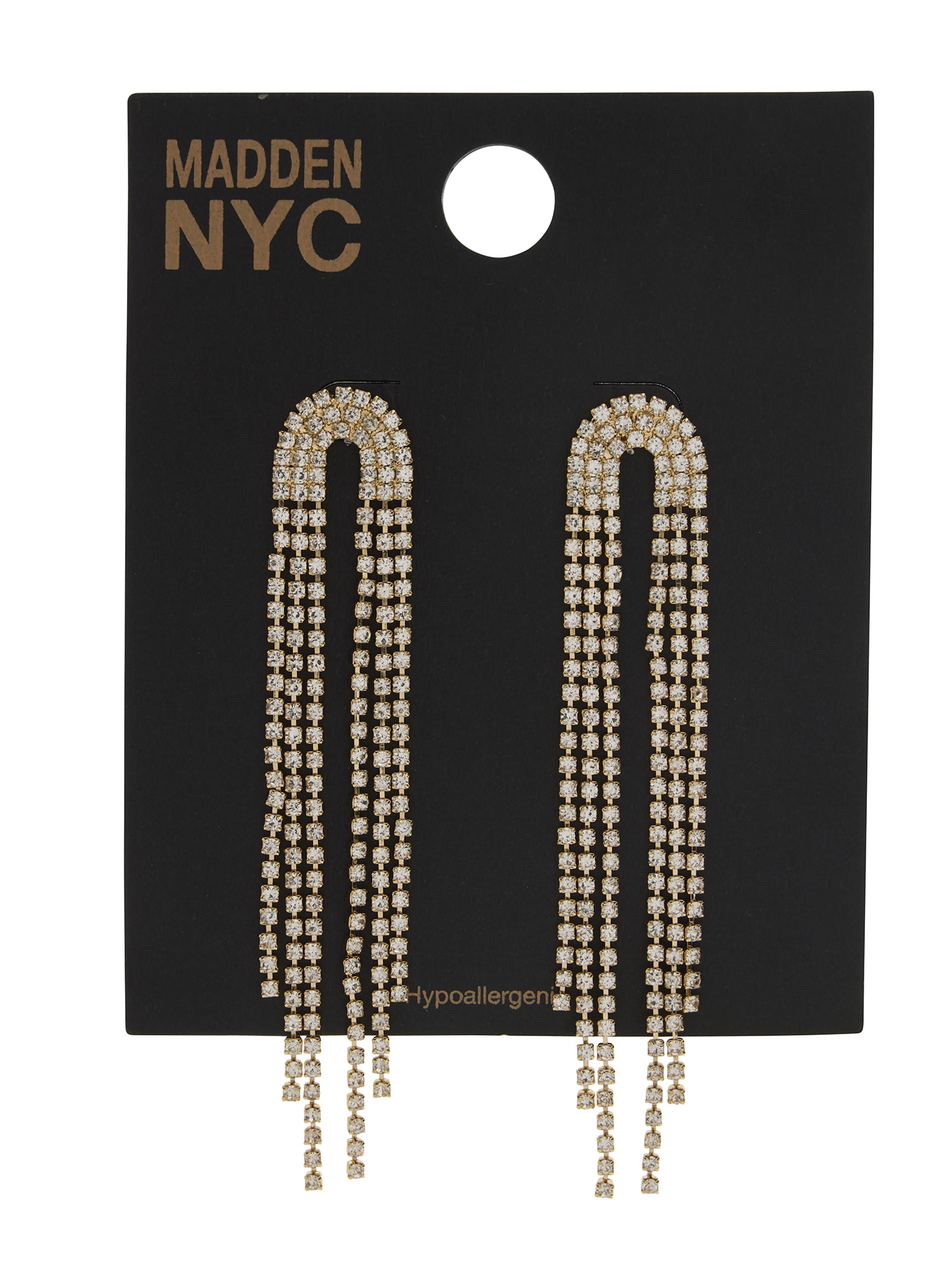 Madden NYC Women's Gold Tone Rhinestone Waterfall Fringe Statement Earrings