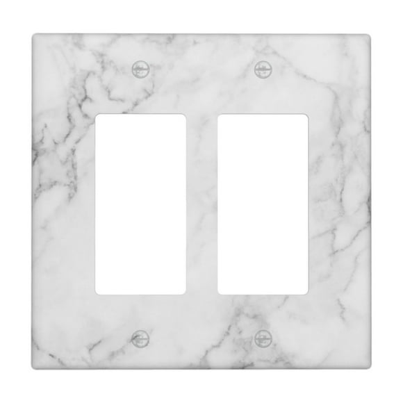 White Gray Marble Light Switch Plate Cover Double Rocker 2 Gang Wall Plates Decorative Lightswitch Electrical Outlet Faceplate for Bathroom Kitchen Bedroom Home Accessories 4.5"" x 4.5""