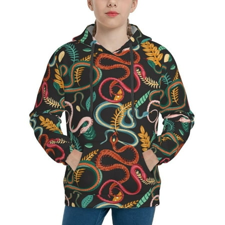 Qekee Snake And Flower for Youth Hoodies Sweatshirt Boys and Grils Hoodies Pullover Hoodie-Large