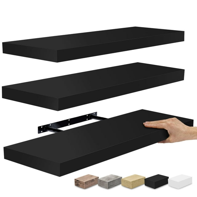 Sorbus Wall Mounted Floating Shelves for Wall Décor - Large 24 Inch, 3 Pack, Black
