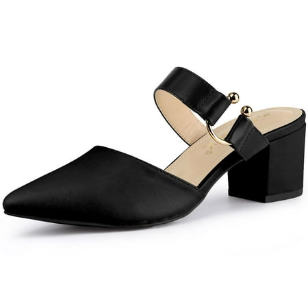 black pointed toe chunky heel