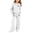 thumbnail image 4 of CPNG Toddler Girls Sportswear Set Teen Girls Long Sleeve Bow Print Hoodie Sweatshirt and Sweatpant 2 Pcs Outfits Set(White,5-6 Years), 4 of 8