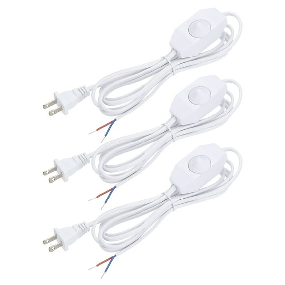 Uxcell 6 Feet Lamp Cord with Plug, 3 Set UL List Lamp Power Cord with Full Range Rotary Lamp Switch, White