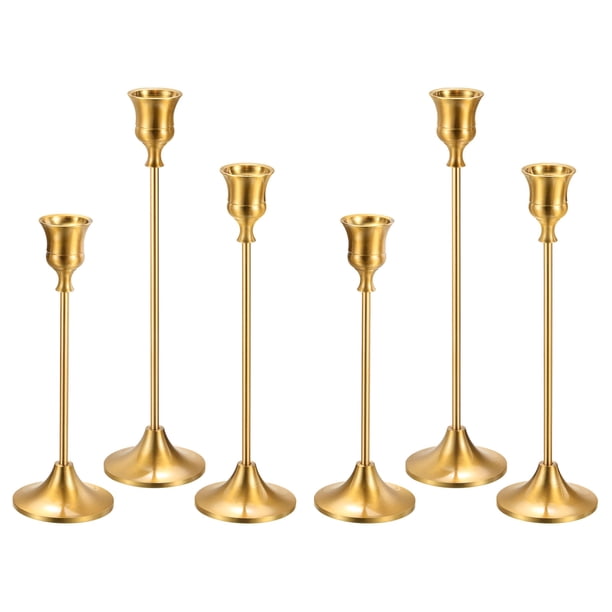 Soporte de candelabro dorado Uxcell, soporte largo para velas, se adapta a velas taper de 3/4" para mesas de fiesta, juego de 6