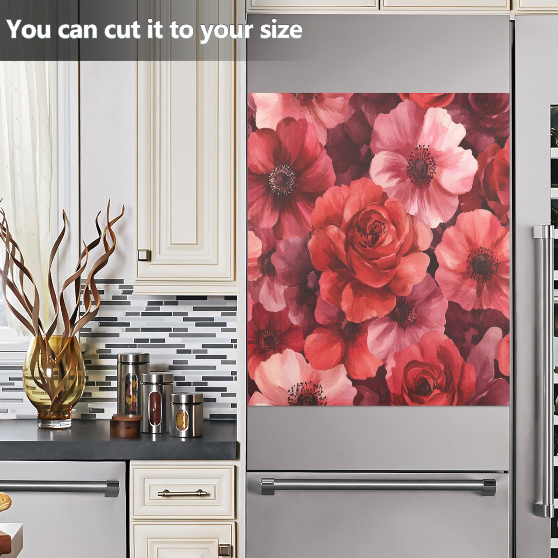 Dishwasher Magnetic Sticker 23x26 Inch Refrigerator Magnetic Sticker Washing Machine Magnetic Sticker Kitchen Panel Magnetic Sticker Home Decor Vibrant Red Flowers