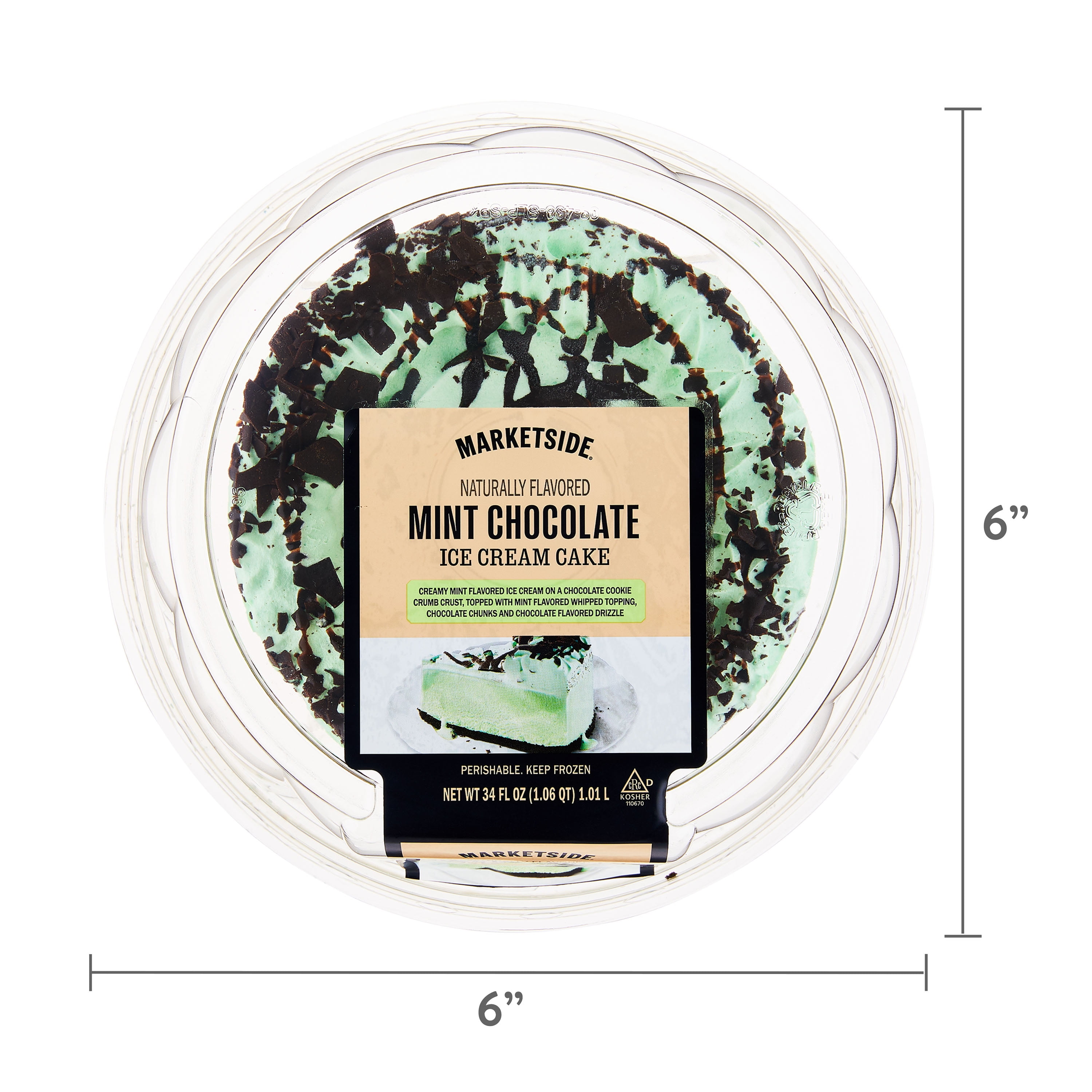 Marketside Mint Chip Ice Cream Cake, Chocolate Chunk Topping, Whipped Icing, 34 fl oz (Frozen Dessert)