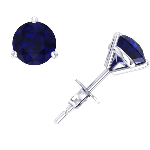 1Ct Round Cut Blue Sapphire Martini Stud Earrings 14k White Gold 3Prong Set AA Quality