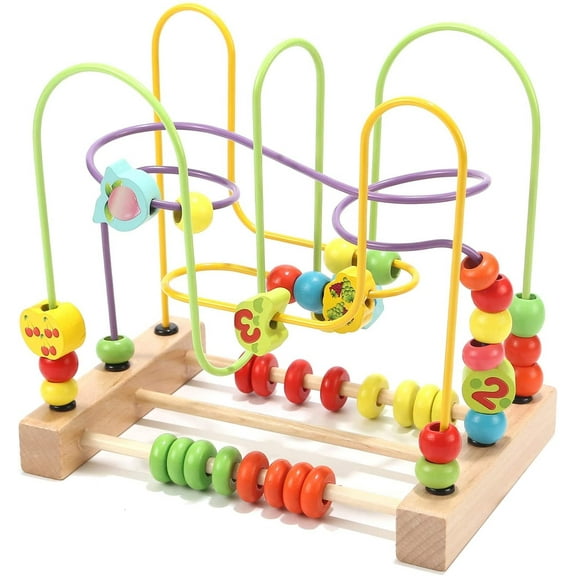 VATENIC Beaded Maze toy for Toddlers Wooden Colorful Abacus Roller Coaster Puzzle Circle Toy Suitable for Baby Beaded Maze Activity Cube Children's Sensory Toy