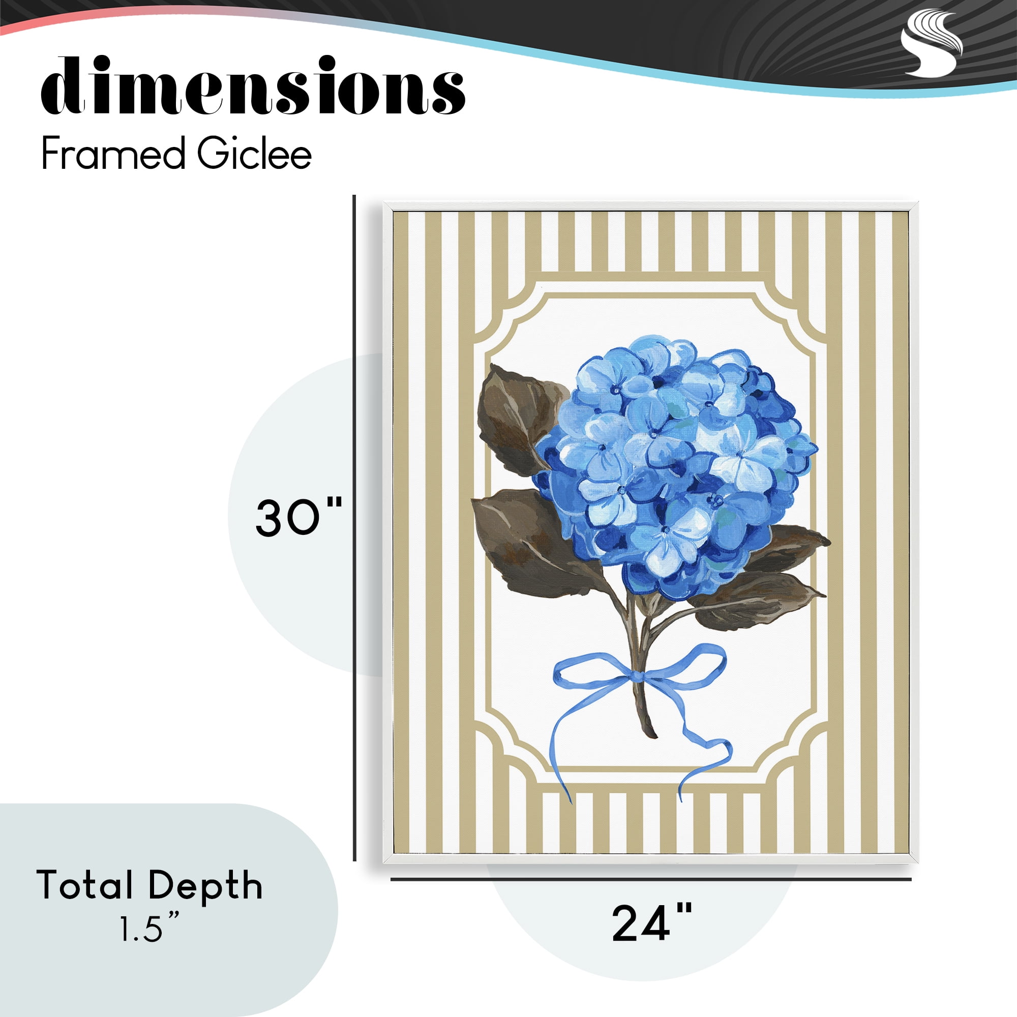 Hydrangea Bundle with Bow White Framed Giclee Art, design by Adonna Ebrahimi