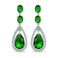 thumbnail image 2 of Bling Jewelry Womens Cocktail Bridal Cubic Zirconia Halo Big Statement Green Teardrop CZ Chandelier Earrings Silver Plated, 2 of 6