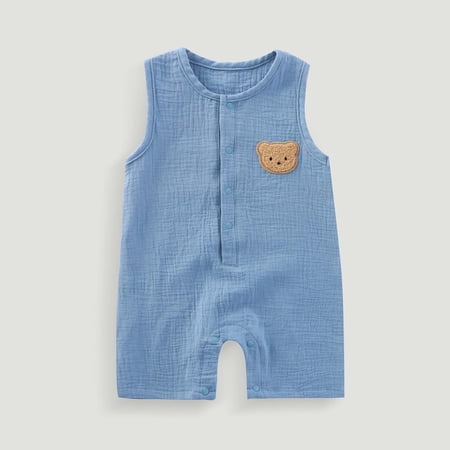 Baby Girls Cotton Romper Toddler Infant Sleeveless Round Neck Onesie Jumpsuit Clothes Snap One Piece Outfits Blue 3-6 Months