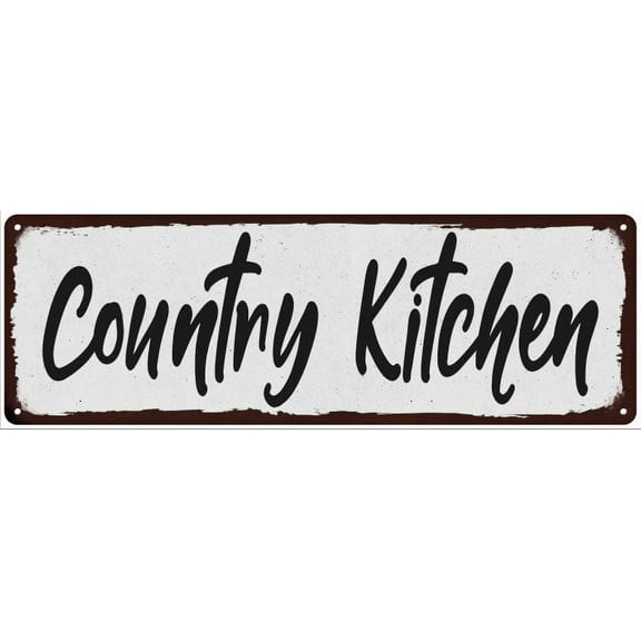 Country Kitchen Black on White Shabby Chic Metal Sign 6x18 Decor 206180049060