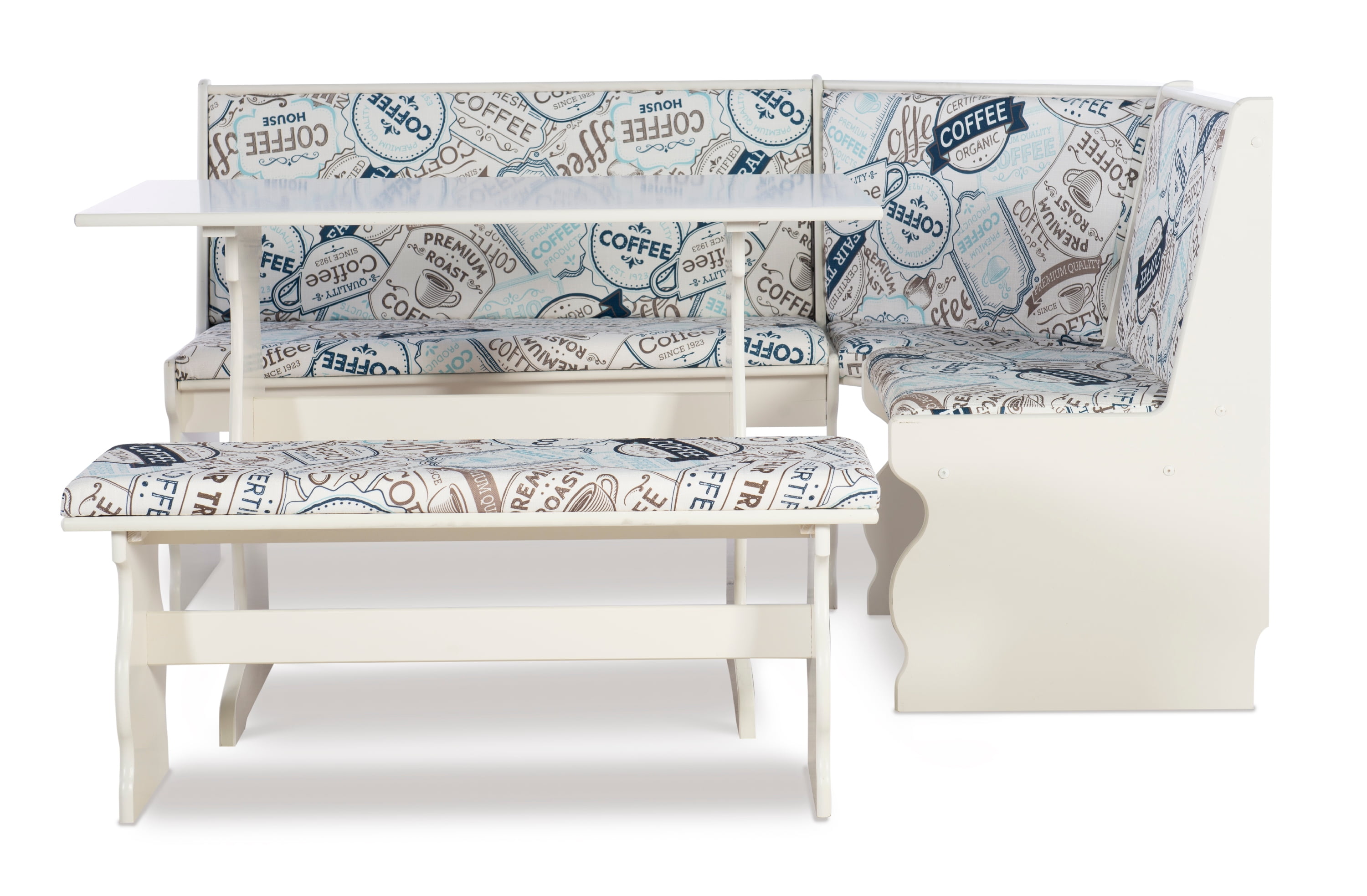 Linon Weston 3-Piece Corner Dining Nook with 5-Piece Cushion Set, Seats 5-6, White/Coffee