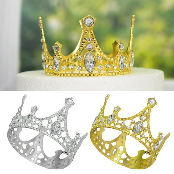 Oiur Crown Cake Topper Faux Crystal Tiara Sparkling Cake Decoration Wedding Cake Decor for Birthday Baby Shower ,Silver