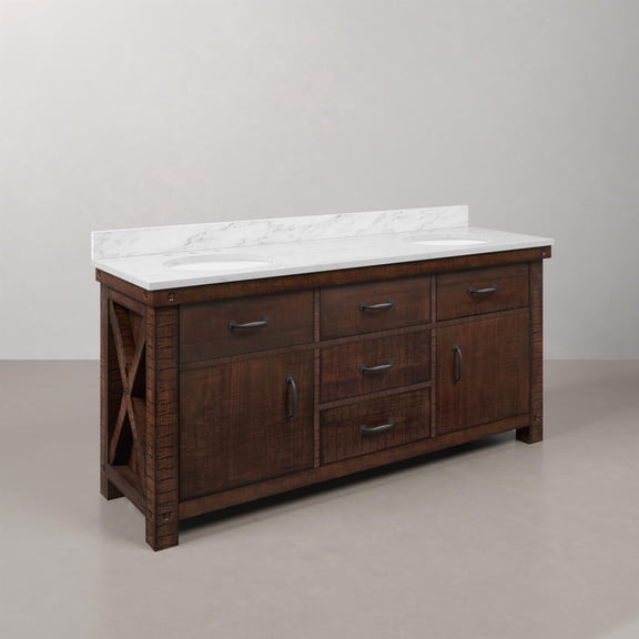 Water Creation Aberdeen 72"W Wood Double Bathroom Vanity in Brown/White