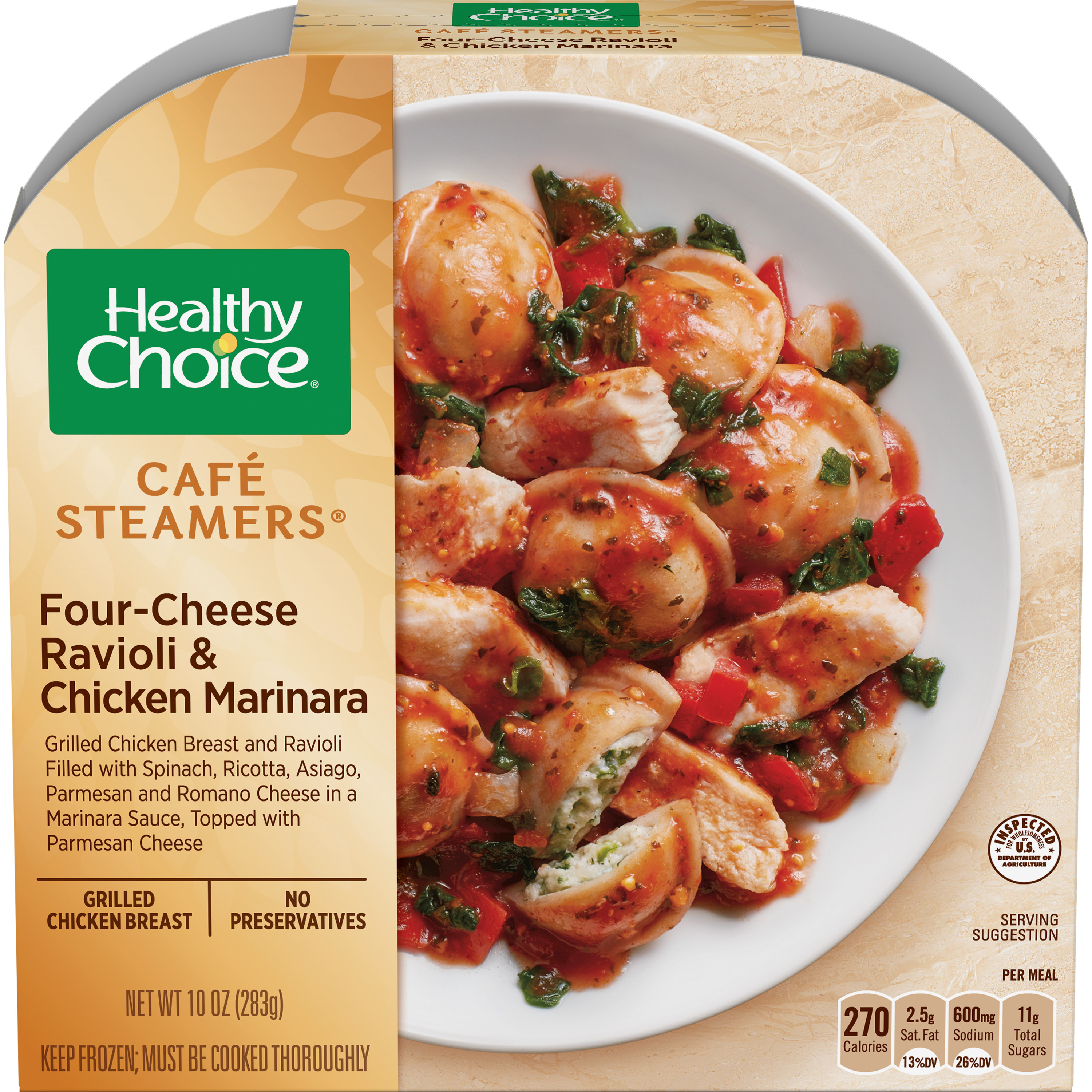 Healthy Choice Cafe Steamers Frozen Dinner Four Cheese Ravioli 