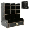 thumbnail image 4 of Organizador de papelería, estantería de escritorio de madera, estante de almacenamiento de mesa multifunción, soporte para suministros de escritorio, ingeniería de precisión, 4 of 9