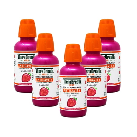 5 Pack - TheraBreath Kids Mouthwash with Fluoride, Organic Strawberry Splash, Anticavity, 10 fl oz