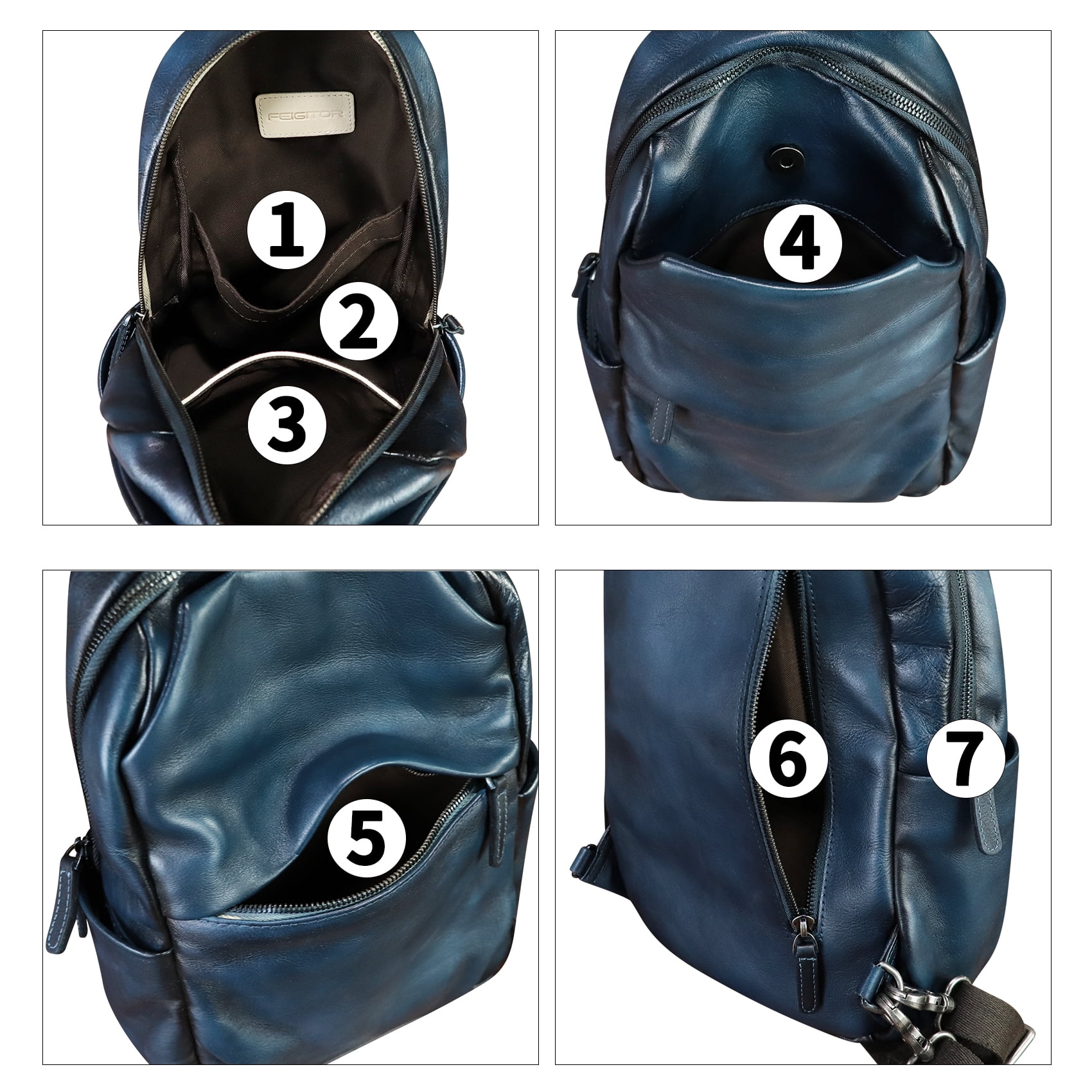 Genuine Leather Sling Bag for Men Women Retro Sling Backpack Purse Crossbody Bag