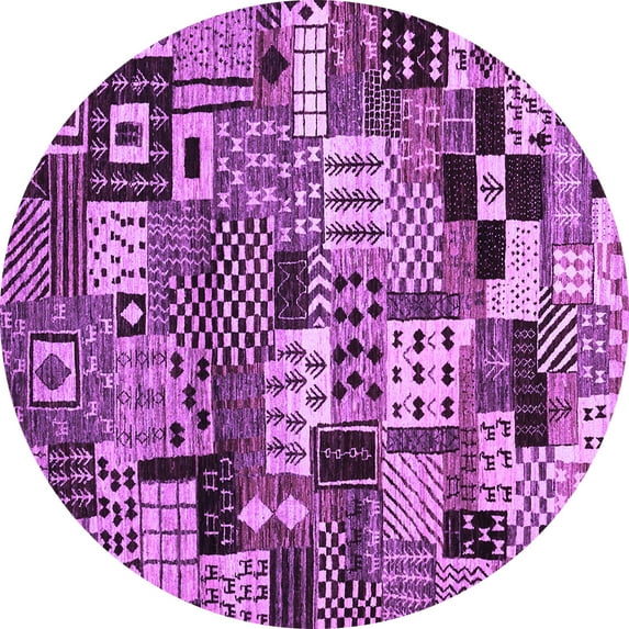 Ahgly Company Indoor Round Abstract Purple Contemporary Area Rugs, 7' Round