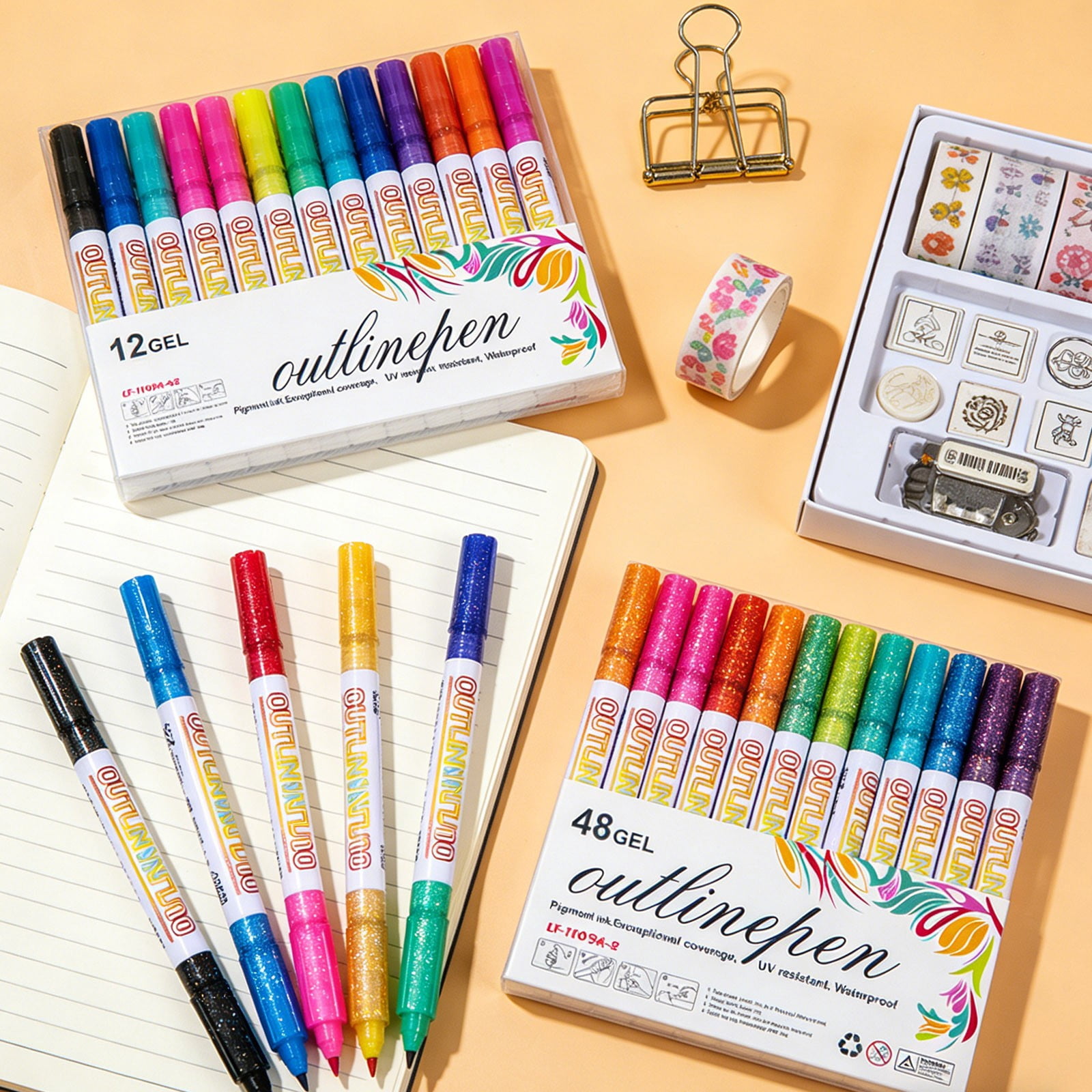 2Pack Marker Pen For Highlight, 2026 New Dual-Line Highlighter Outline Marker Set, Metallic Paint Markers For Black Paper Pens Glitter Markers Scrapbook Supplies (36 Color)