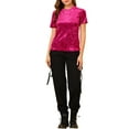 thumbnail image 2 of MODA NOVA Junior's Velvet Top Crew Neck Short Sleeve Casual T-Shirt Fushcia S, 2 of 5