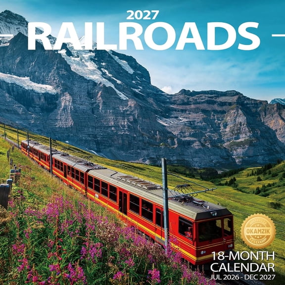 2027 Wall Calendar - Railroads Hangable Monthly Planner Calendar with Large Blocks for Organizing & Planning, Academic Schedule, Home, Office & family