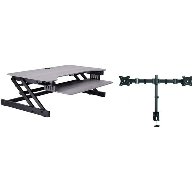 37.5" Deluxe Adjustable Standing Desk Converter Dual Monitor Mount Bundle Gray