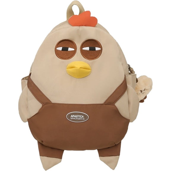 Jiibva Cartoon Large Capacity Chicken Nylon Backpack With Pendant Lightweight Bookbag Kawaii Hen Shape Bag