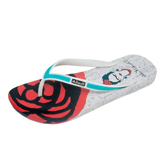 Ish Original Official Frida Kahlo White Rose Women Flip-Flop Sandal Size 5-10