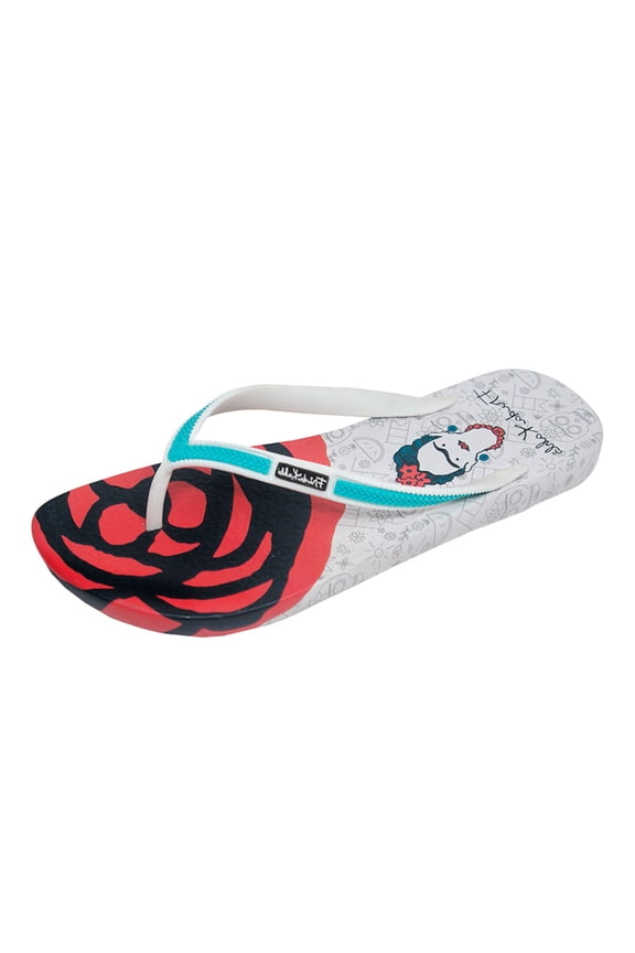 Official Frida Kahlo White Rose Women Flip-Flop Sandal Size 5-10