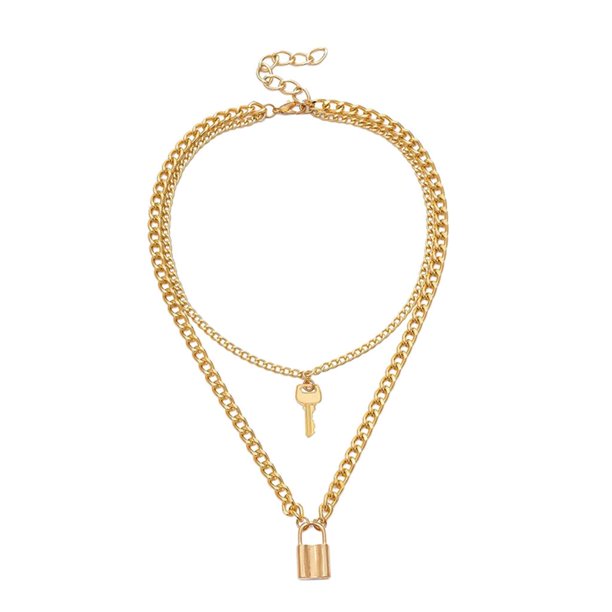 Collar con colgante con cierre de llave para mujer, gargantilla con abalorio, accesorios de joyería DIY dorado Yuyangstore Collar de cadena suéter