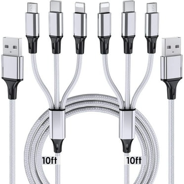 Multi Charging Cable, 10ft 2Pack Multi Phone Charger Cable Braided Universal 3 in 1 Charging Cord Extra Long Multiple USB Cable with USB C, Micro USB Port Connectors for Cell Phones and More