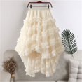thumbnail image 2 of Gibobby faldas para mujer con cintura elástica de hada de una línea para mujer, faldas de cintura alta, vestido de malla, falda de irregular de color sólido(Beige, Talla única), 2 of 4