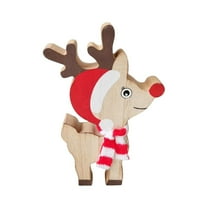 Christmas Wooden Reindeer Ornament with Knitted Scarf - 3.9in Tall,Cute Santa Hat & Red Nose,Perfect for Xmas Tree,Door,Wall Decor,2025 Holiday Decorations