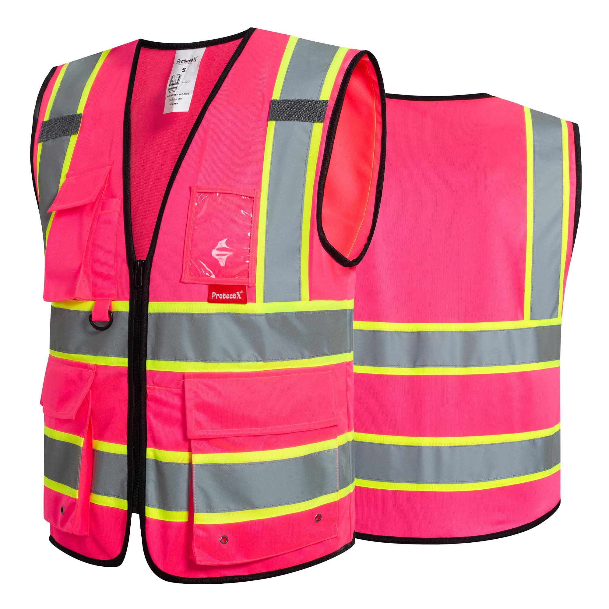ProtectX Hi Vis Reflective Safety Vest for Men Women High Visibility Construction Work Vest with Pockets Zipper Class 2 Pink 3X-Large
