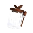 thumbnail image 3 of Tarro de cristal con tapa de madera y cuchara, recipiente de cristal para especias y café, transparente 600 ml, 3 of 9