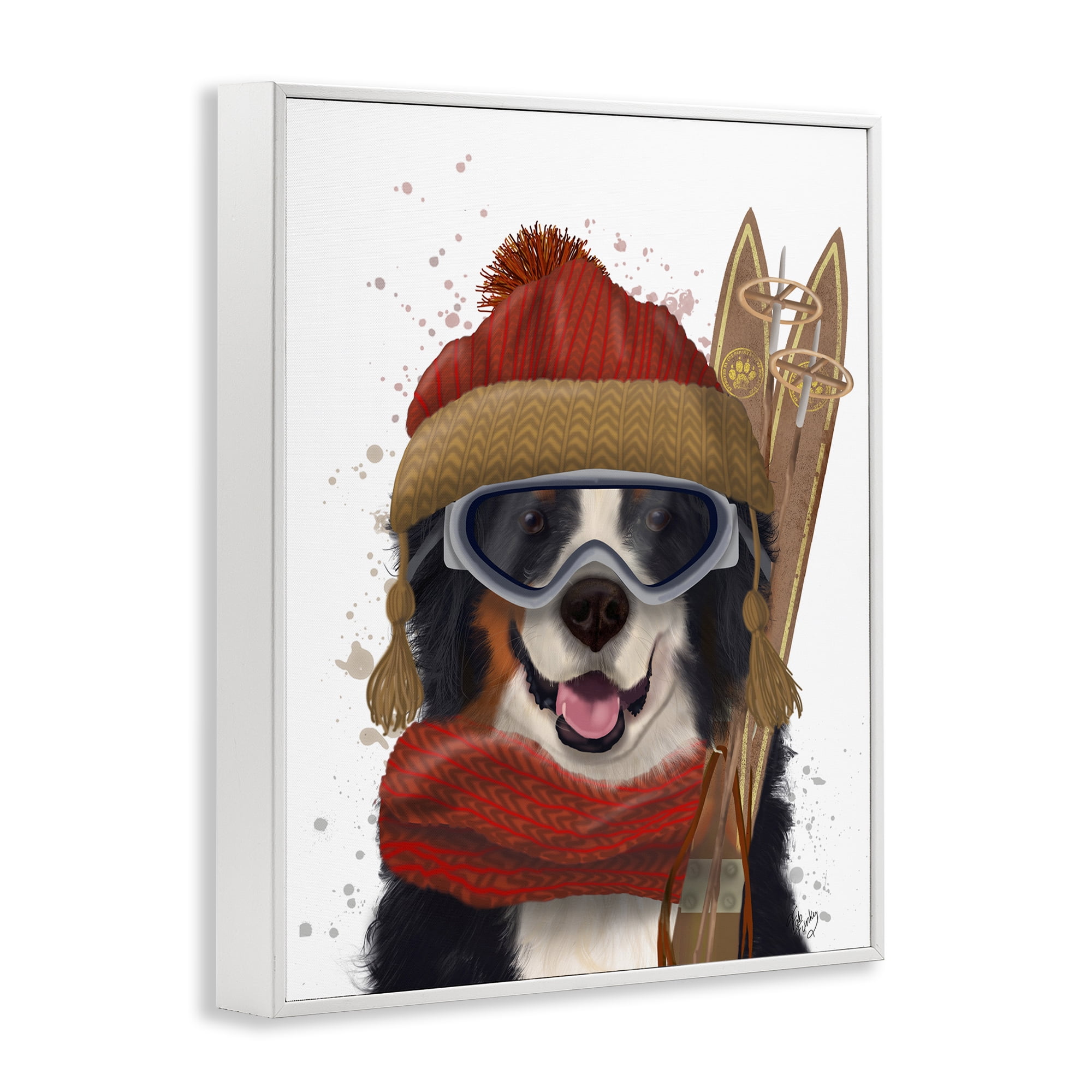 Stupell Industries Happy Skiing Dog Animals & Insects Painting White Framed Art Prints Wall Art, 11 x 14