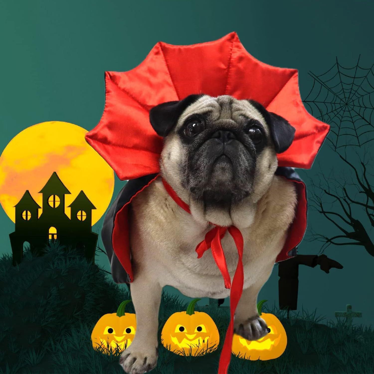 Pet Halloween Vampire Costume Cloak, Soft Breathable Satin Pet Outfit with Adjustable Neck Strap, Cute Cosplay Clothes for Small Medium Dogs Cats Party Photo Props