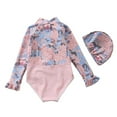 thumbnail image 2 of URMAGIC 1-7 Kids Girls Long Sleeve One Piece Rashguard Zip Up Swimsuit+Swim Hat Bathing Suit, 2 of 4