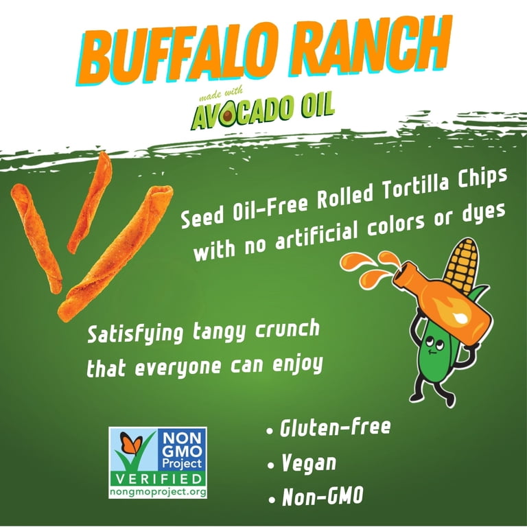 Zack's Mighty Avocado Oil Rolled Tortilla Chips - Buffalo Ranch, 6