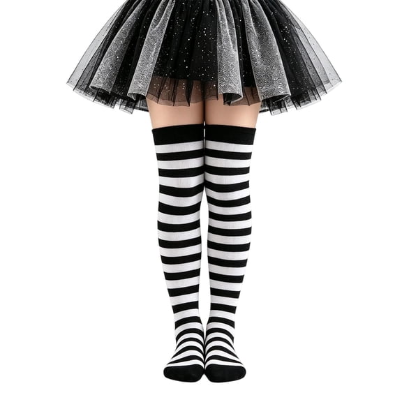 BRICH Girls Striped over Knee Socks Kids Long Thigh High Stockings for Parties Halloween White One Size