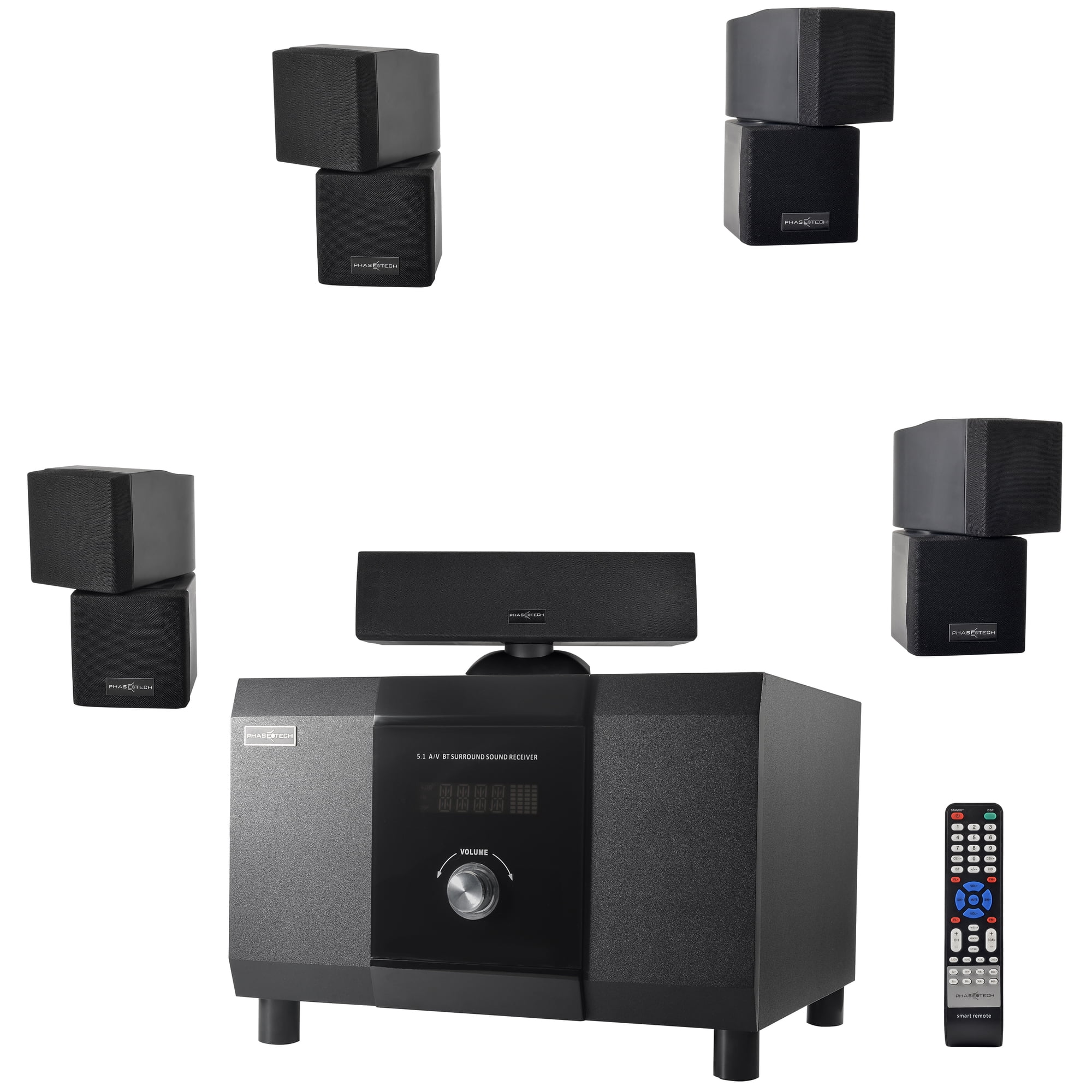 5.1 Channel Home Theater System with 10" Subwoofer, 500W Peak Power, Bluetooth 5.0, FM Radio, Remote Control - for Movies/Music/Karaoke (5 Speakers + RCA/USB)