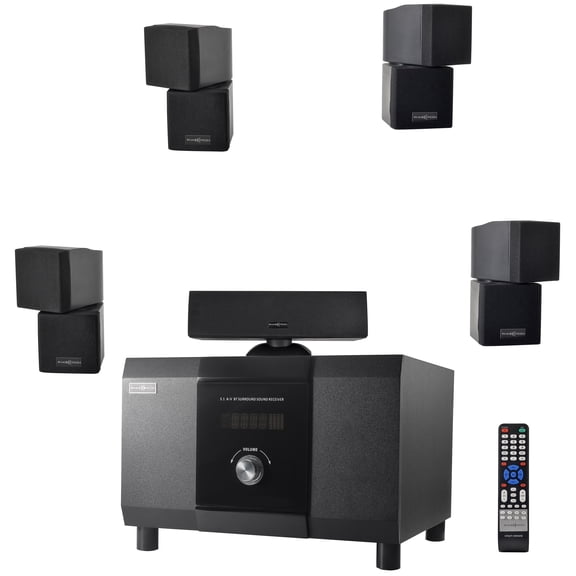 5.1 Channel Home Theater System with 10" Subwoofer, 500W Peak Power, Bluetooth 5.0, FM Radio, Remote Control - for Movies/Music/Karaoke (5 Speakers RCA/USB)