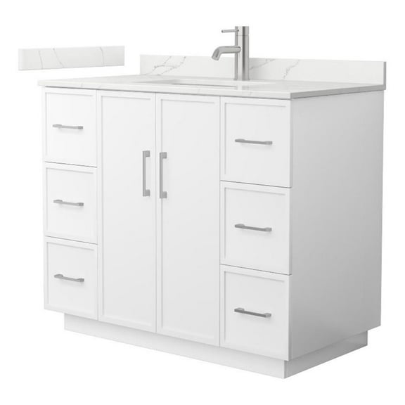 Elan TK 42" White Single Vanity & Giotto Quartz Top (1-Hole) & Nickel Trim