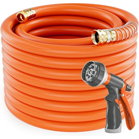 SPECILITE 3/4in 100ft Garden Hose, Flexible and Lightweight Water Hose with Nozzle and Brass Male to Female Fittings, 600 PSI Heavy Duty, No Kinking Hybrid Rubber Hose