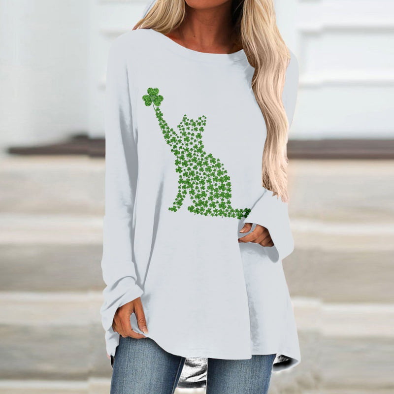 St Patricks Day 2023 Tops for Women Long Sleeve Round Neck Lucky
