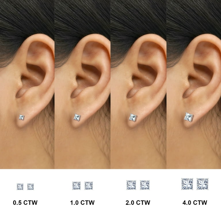 JeenMata Carat Princess Cut Moissanite Prong Solitaire Stud