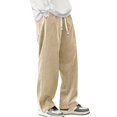 thumbnail image 2 of Mens Corduroy Casual Pants Fashion Loose Fit Wide Leg Straight Sweatpants Elastic Waist Drawstring Khaki XS, 2 of 9
