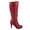 Red, variant on Win-45 Women's Fashion Knee High Round Toe Slouched High Heel Platform Boots